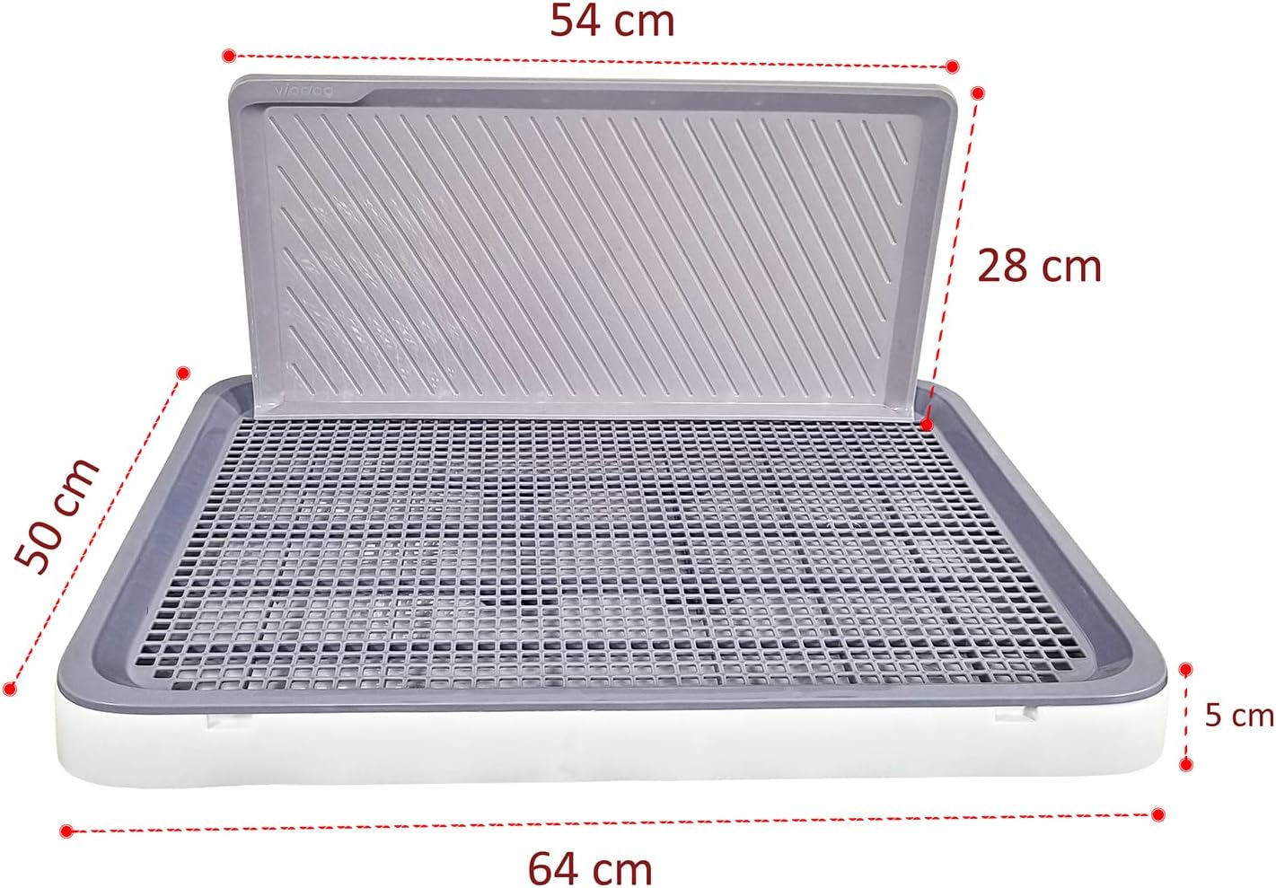 Dog toilet training tray with Protection wall, Detachable design, and Non-slip foot, Durable plastic pee pad holder for large dogs, Keeps paws dry and floor clean, Indoor & outdoor 64 cm