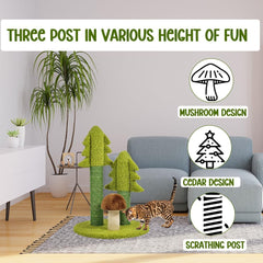 Cat tree scratcher with Cedar tree design, Sisal scratching post, Mushroom-shaped, and Stable base, Durable cat tree activity center for indoor cats, Ideal for healthy cat claws 56 cm (Green)