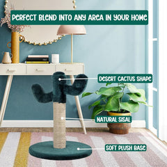 Cat tree scratcher with Cactus shape design, Sisal scratching post, and Sturdy base, Durable cat tree activity center for small cats & kittens, Ideal for indoor use, Easy assembly 40 cm (Green)