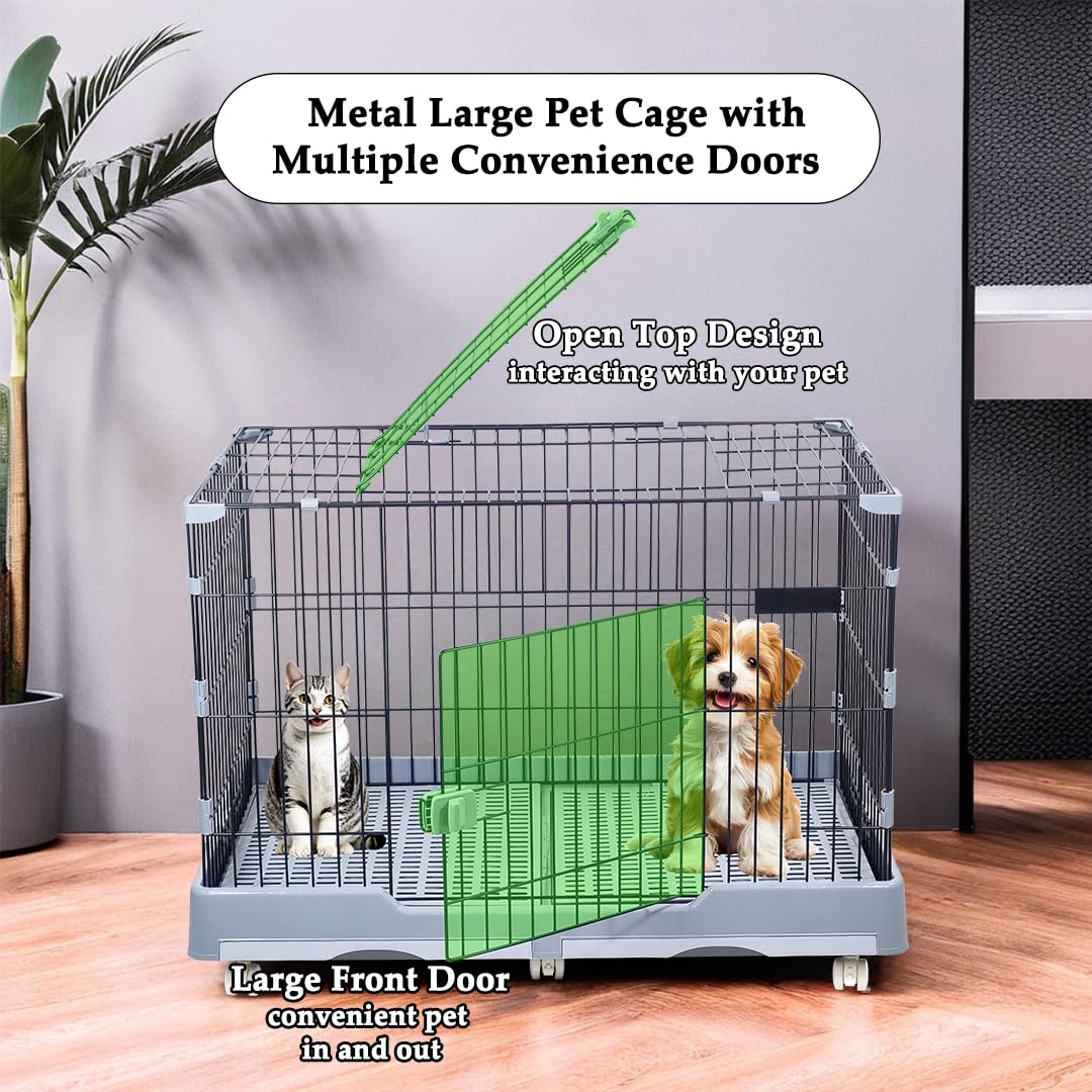 NNC PETS Pet Cage for Cat & Dogs | Dog Cage Playpen with Open-Top Design, Metal Wire, Lockable Door, Removable Tray & Universal Wheels | Ideal for Indoor/Outdoor | Easy to Assemble