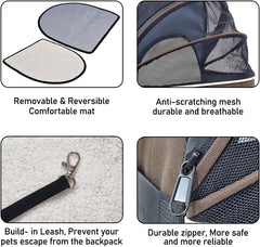 Pet carrier bag for cats and small dogs, Expandable cat backpack with Removable mat, Durable zipper, Ventilated mesh, and Adjustable shoulder straps, Ideal for Outdoor traveling 48 cm