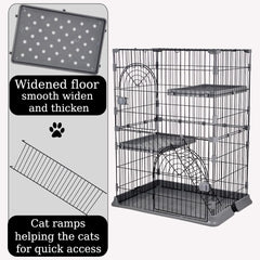 NNC PETS Cat Cage Kennel with 2-lockable Doors - 2-Tiier Metal Wire Pet Cat House Playpen for Indoor Cats - Cozy Hammock, Climbing Ladder, Drawer Tray & Universal Wheels, Easy Assembly (Grey, 108 cm)