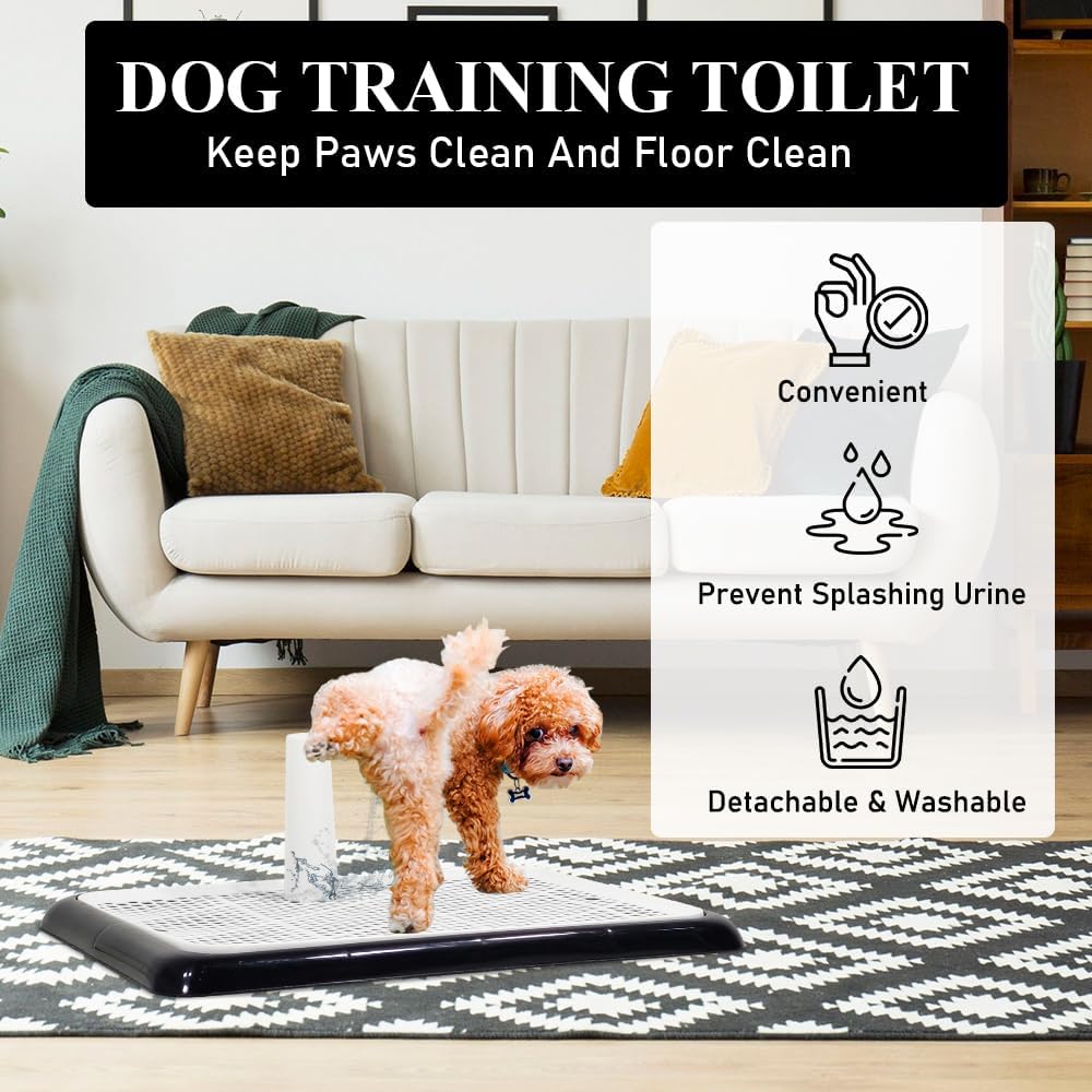 Dog potty training tray for small to medium dogs, Durable pee pad holder with Detachable pee post, Grid design, and Non-slip bottom, Ideal for training & daily use 50 cm