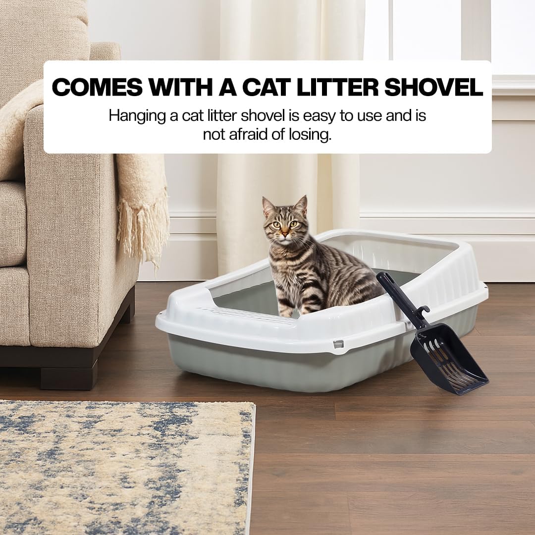 Semi-enclosed Cat litter box for Large-sized cats, Odor control plastic cat toilet with Litter scoop, Grid design, Lightweight, and Raised fence, Detachable for easy cleaning, 59 cm