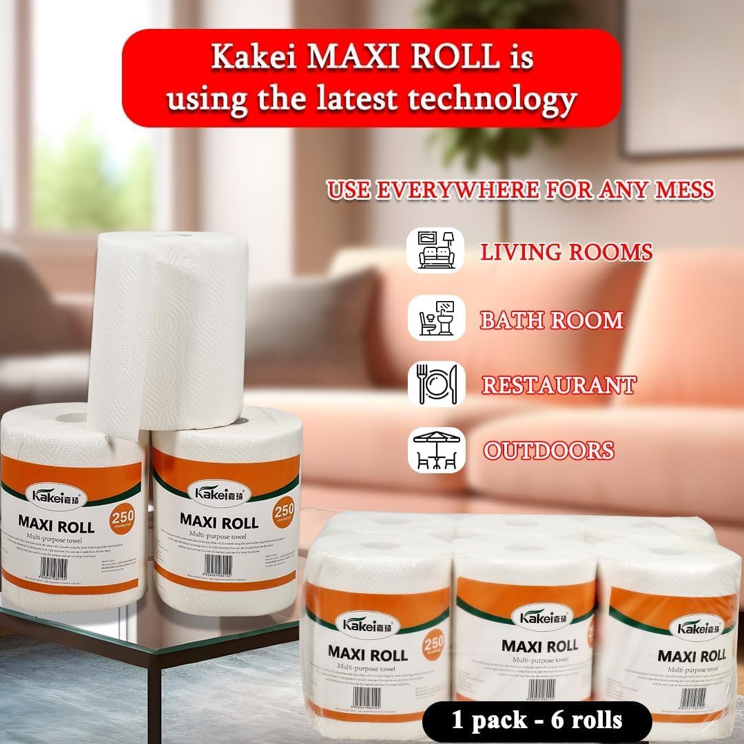 Tissue paper with 2-ply and Super absorbent, Multi-purpose cleaning wipes, Suitable for Home, Restaurant, Travel, and Hotel bathroom, Dust-free toilet paper, 1 Pack of 6 Rolls 53 cm (White)