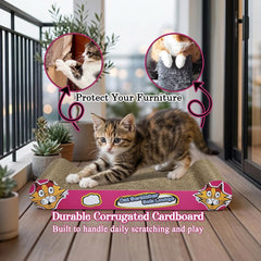 Cat Scratcher with Corrugated Cardboard, Durable Scratch Pad for Indoor Cats, Reversible and Furniture Protection, 44 cm Sofa Bed with Catnip, Comfortable and Resting Bed, Claw Care & Portable (Pink)