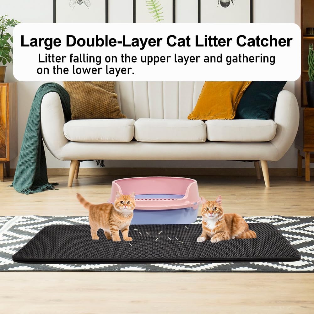 Cat litter mat with Honeycomb design, Water-resistant, and Washable EVA material, Double layer cat litter mat for Indoor cat litter boxes, Ideal for Multi-cat household, Easy to clean