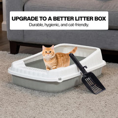 Semi-enclosed Cat litter box for Medium-sized cats, Odor control plastic cat toilet with Litter scoop, Grid design, Lightweight, and Raised fence, Detachable for easy cleaning, 49 cm