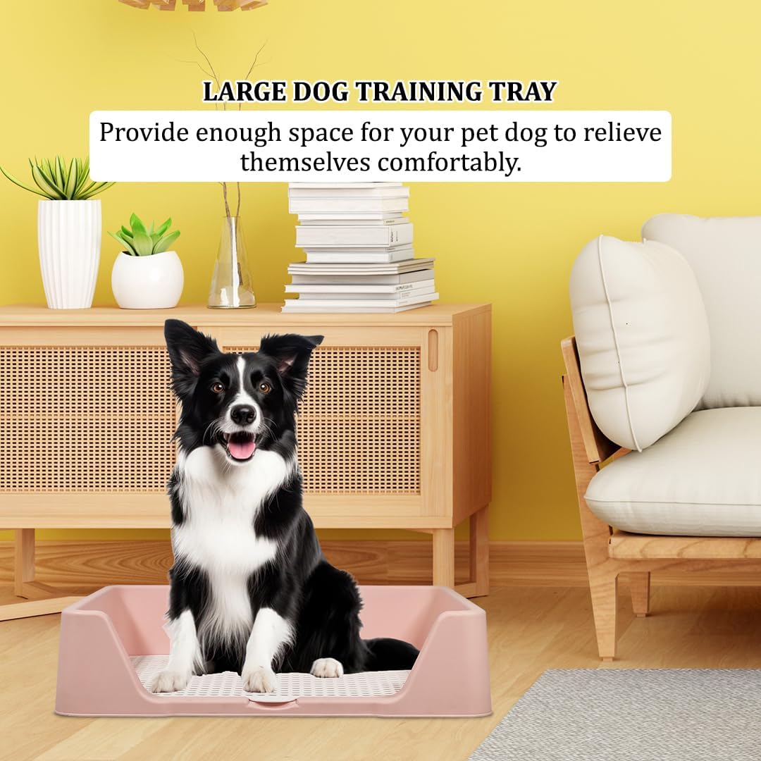 Pet dog toilet for medium-large breeds, Durable plastic dog tray with Column design, Raised fence, and Detachable grid design, Leak-proof dog potty tray, Ideal for indoor & outdoor 50 cm