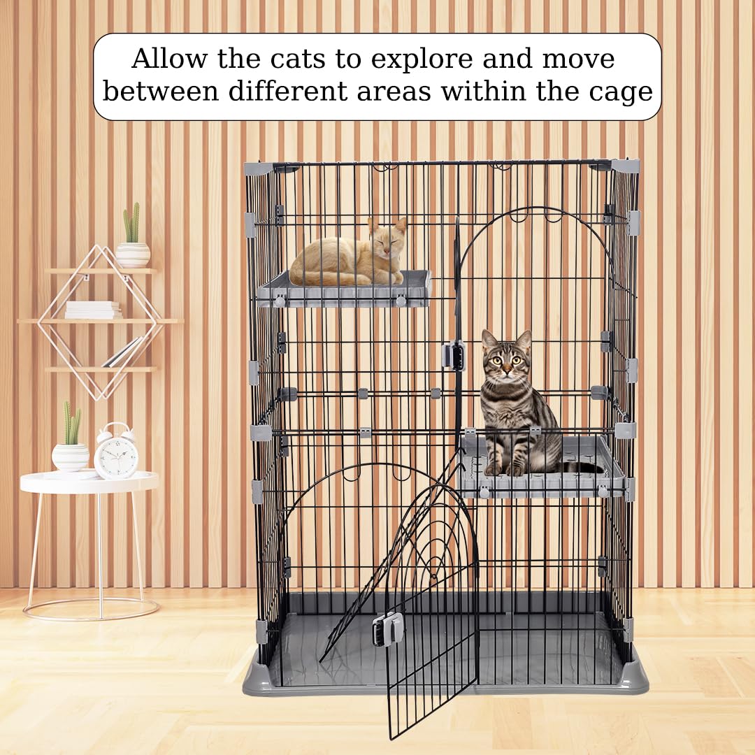 NNC PETS Cat Cage Kennel with 2-lockable Doors - 2-Tiier Metal Wire Pet Cat House Playpen for Indoor Cats - Cozy Hammock, Climbing Ladder, Drawer Tray & Universal Wheels, Easy Assembly (Grey, 108 cm)