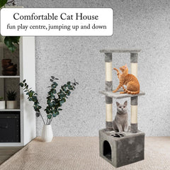 Cat tree scratching post for indoor cats & kittens, Durable cat tree climbing frame with Perch, Natural sisal scratching post, and Spacious cat condo, Easy to assemble 110 cm (Grey)