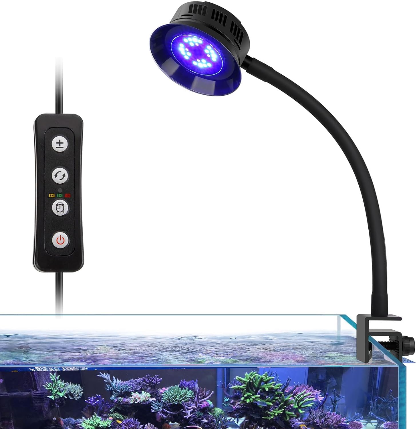 30W Clip On Reef LED Light for Saltwater Aquarium, Full Spectrum Marine Lighting with Adjustable Brightness and 3 Timer Modes, Coral Nano Tank Lamp for Aquatic Plants and Reef Coral Growth