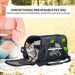 Pet carrier bag for Cats & Small dogs, Four-sided breathable cat bag with Adjustable shoulder strap, Zipper closure, Side pocket, and Durable polyester material, Ideal for Outdoor travel 45 cm (Black)