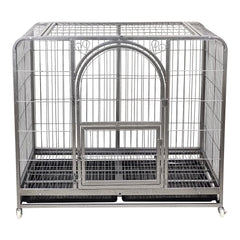 Metal dog cage for medium to large breeds, Heavy-duty dog crate cage with Open-top design, Lockable door, Slide-out tray, and Universal wheels, Ideal for indoor/outdoor use, 125 cm (Silver)