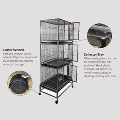 Bird Cage, Parrot cage, Metal Cage with Plastic base, Multiple compartments cage, Birds Village, Birds House, Indoor use, Easy to Assemble, Black color metal bars, 180 cm height