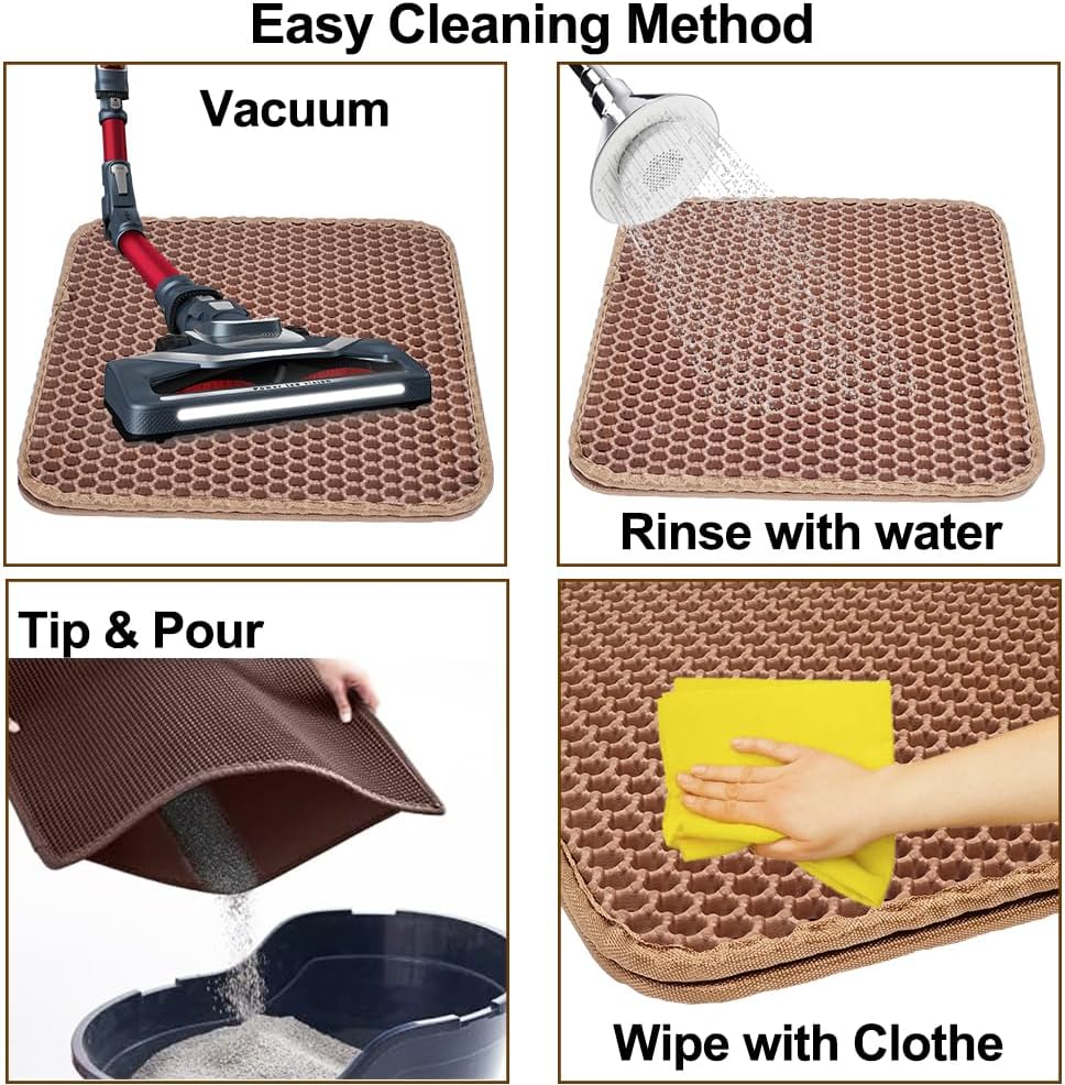 Cat litter mat with Large holes, Anti-splash design, and Washable EVA Material, double-layer honeycomb cat litter mat for indoor cat & cat toilets, Pet mess protector