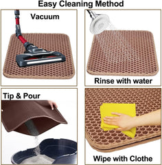 Cat litter mat with Large holes, Anti-splash design, and Washable EVA Material, double-layer honeycomb cat litter mat for indoor cat & cat toilets, Pet mess protector