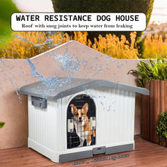 Plastic dog house for small to medium-sized Dogs, Durable PP Material dog house with Liftable Roof, Air vents, and Removable tray, Easy clean & Quick assembly for Indoor & Outdoor 88 cm