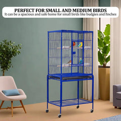 Bird Cage for Small to Medium-Sized Birds - Bird House & Parrot Cage - Detachable Rolling Stand, Wooden Perches, Feeding Cups, Slide-Out Tray, Storage Shelf, and Universal Wheels - 135 cm