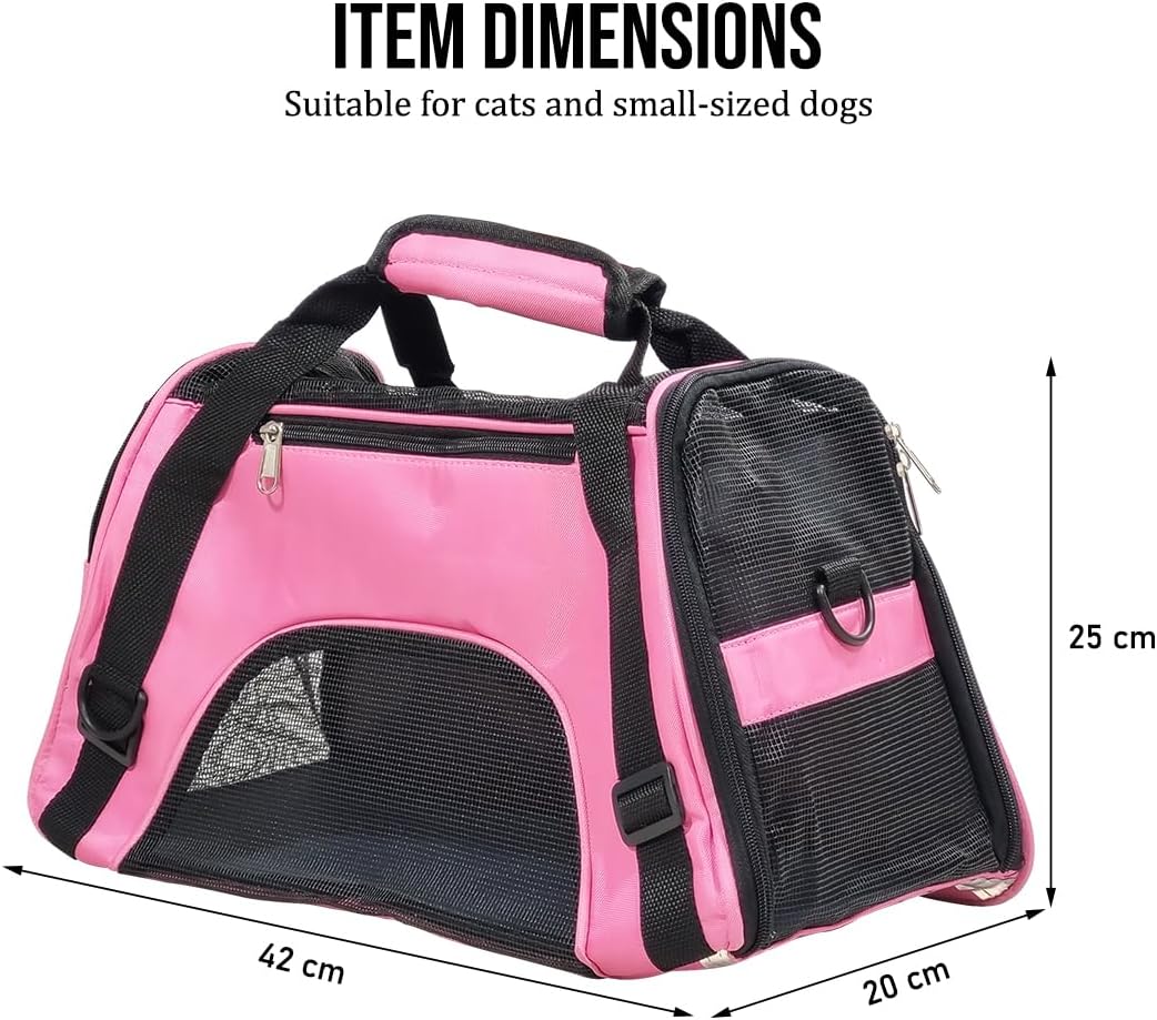 Pet carrier bag with Breathable mesh, Portable, Easy handle and Adjustable shoulder strap, Pet travel bag for cats & small dogs, Comfortable mat and Storage pocket, Ideal for Outdoor, 42 cm
