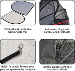 Pet carrier bag for cats and small dogs, Expandable cat backpack with Removable mat, Durable zipper, Ventilated mesh, and Adjustable shoulder straps, Ideal for Outdoor traveling 48 cm