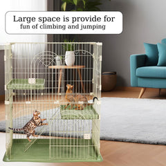 Cat cage with Durable metal wire, Wide plastic perch, Lockable door, and Climbing ladder, double-layer cat cage enclosure for Cats & Kittens, Suitable for indoor/outdoor use 117 cm (Green)