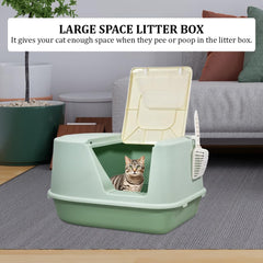 Enclosed cat litter box for Indoor cats & kittens, Durable plastic cat litter box with Transparent door, Litter scoop, and Sand drop pedal, Splash-resistant cat toilet, Easy to clean 65 cm
