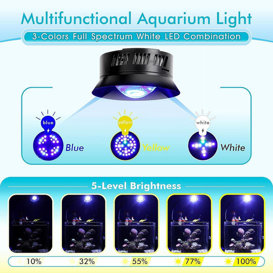 30W Clip On Reef LED Light for Saltwater Aquarium, Full Spectrum Marine Lighting with Adjustable Brightness and 3 Timer Modes, Coral Nano Tank Lamp for Aquatic Plants and Reef Coral Growth