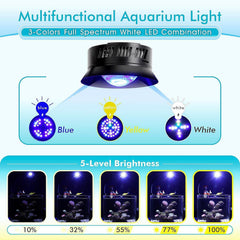 30W Clip On Reef LED Light for Saltwater Aquarium, Full Spectrum Marine Lighting with Adjustable Brightness and 3 Timer Modes, Coral Nano Tank Lamp for Aquatic Plants and Reef Coral Growth