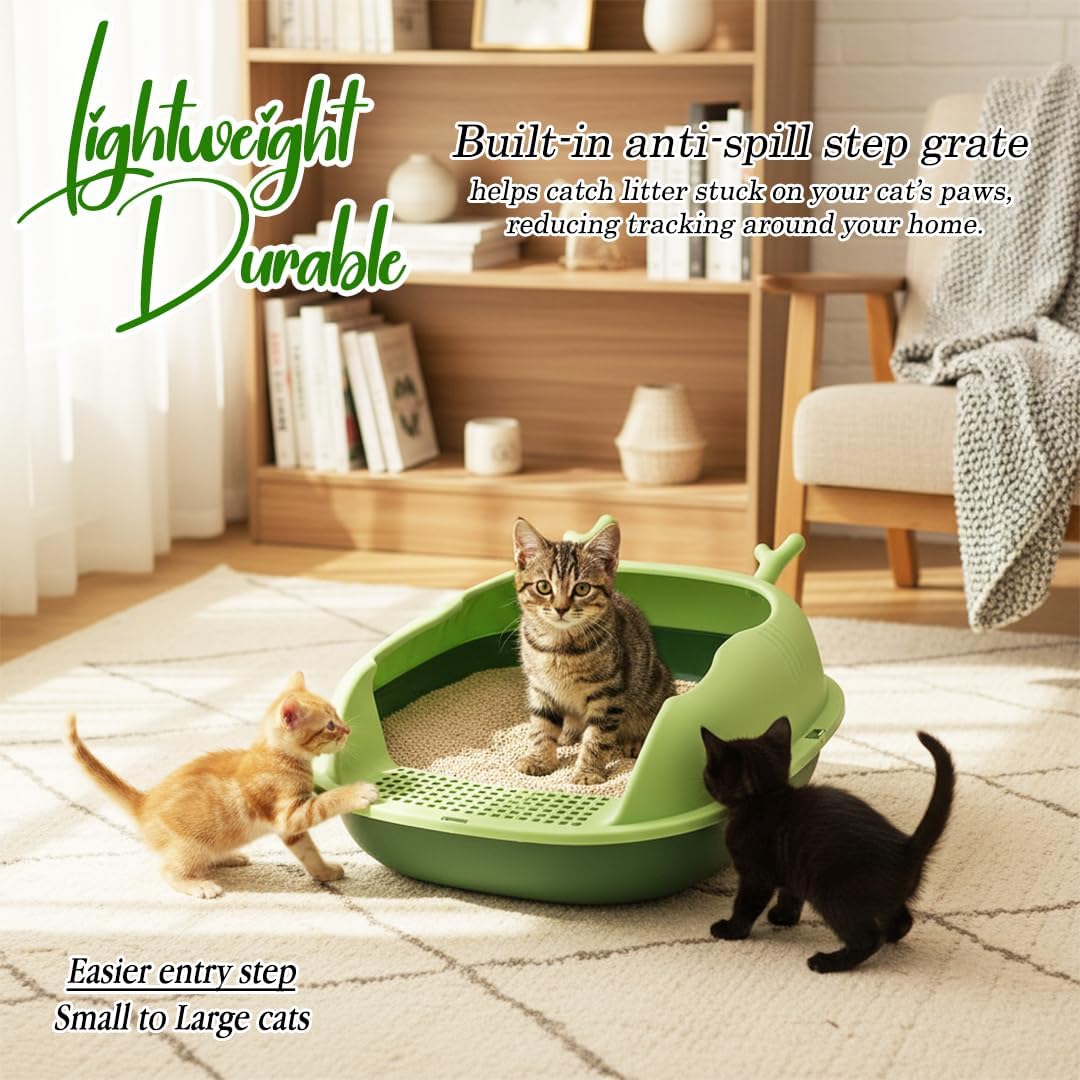 Enclosed cat litter box with Scoop, Durable plastic & High sided, 46 cm Kitty litter tray with Removable Grid, Anti-splash, Detachable and Easy to clean, Ideal for Kitten to large Indoor cats