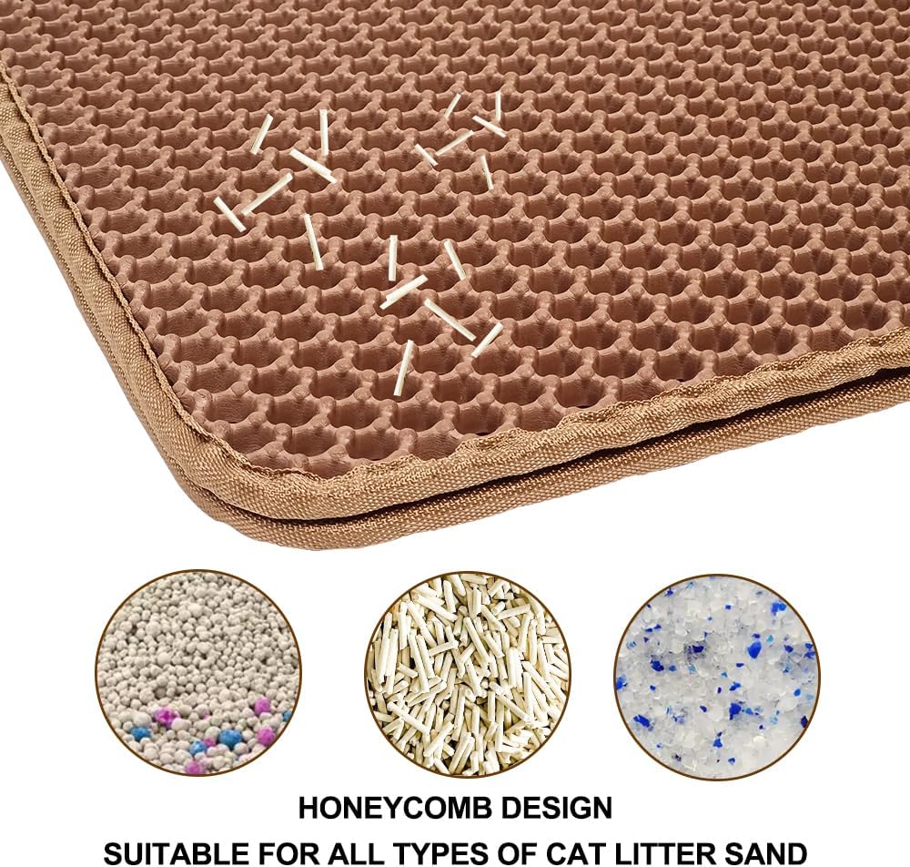 Cat litter mat with Large holes, Anti-splash design, and Washable EVA Material, double-layer honeycomb cat litter mat for indoor cat & cat toilets, Pet mess protector