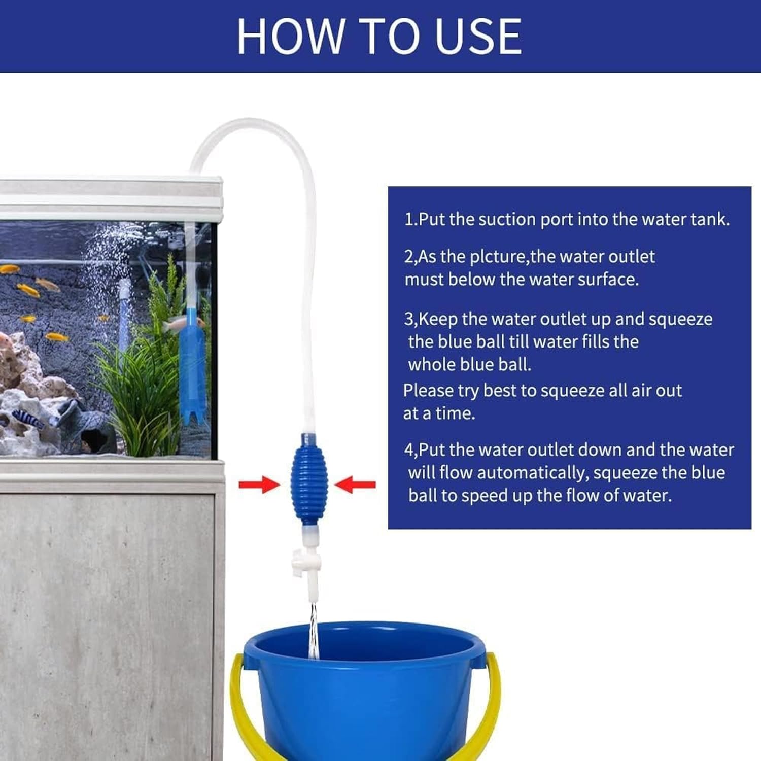 Fish Tank Water Changer Vacuum Siphon Kit, Aquarium cleaner Kit, 3 in 1 Aquarium Siphon Gravel Cleaner Pump Sand Cleaner For Drain And Replace Water, Manual Vacuum Water Changer