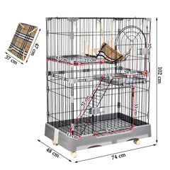 Cat Cage - Pet House for Indoor Cats & Kittens - 2 Lockable Doors, Climbing ladder, Removable Tray and Universal Wheels, 2-tier metal wire Cat Home - Easy Assembly 102 cm (Grey)