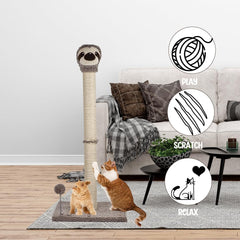 Cat tree scratcher for indoor cats, Durable cat tree activity center with Warmie sloth design, Sisal scratching design, Punching ball, and Sturdy base, Cat climbing frame. Easy assembly 95 cm (Beige)