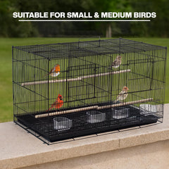 Bird cage with Divider, Wooden perch, Feeding cups, and Removable tray, Sturdy metal wire breeding bird cage for Small-sized birds, Suitable for Indoor/Outdoor use, 76 cm (Black)