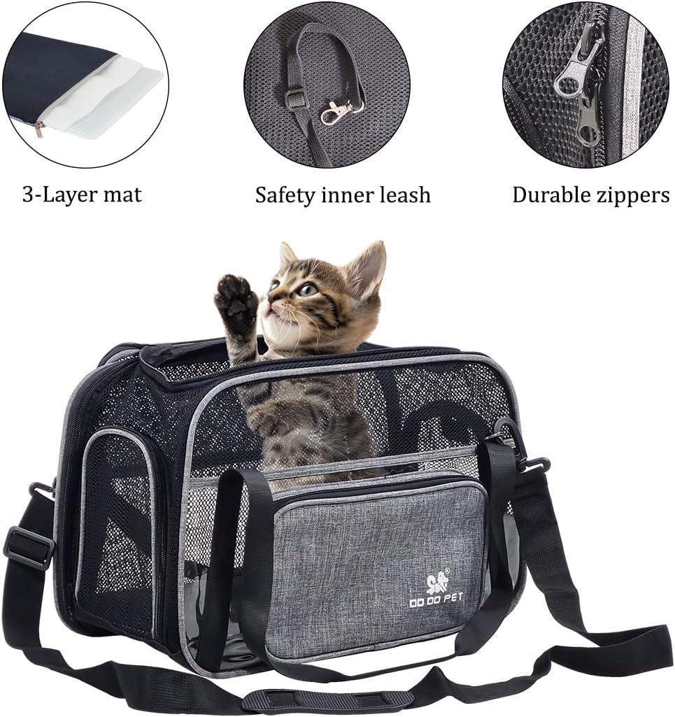 Cat Carrier Bag | Pet Travel Carrier for Dog & Cats with Top Sided Open | Handle & Breathable Mesh, Soft-Sided with Shoulder Strap | Comfortable Mat & Durable Dog Carrier (40cm)