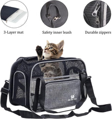 Cat Carrier Bag | Pet Travel Carrier for Dog & Cats with Top Sided Open | Handle & Breathable Mesh, Soft-Sided with Shoulder Strap | Comfortable Mat & Durable Dog Carrier (40cm)
