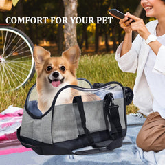 Cat Carrier Bag with Open Top Cover - Pet Travel Carrier with Carry Handle, Adjustable Shoulder Strap, Pockets & Safety Inside Leash - Breathable Mesh - Ideal for Dogs & Cats (Grey, 50cm)