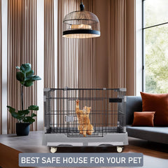 Cat cage playpen for cats & small dogs, Durable meta wire cat cage with Open-top design, Lockable door, Removable tray, and Universal wheels, Ideal for indoor/outdoor, Easy assembly 75 cm (Grey)