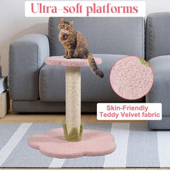 Cat tree scratcher for small cats & kittens, Cat tree activity center with Flower design perch, Natural sisal scratching post, and Sturdy wooden base, Ideal for indoor use, Easy assembly 36 cm (Pink)