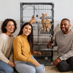 NNC PETS Cat Cage Playpen Kennel - 3-layer Metal Wire Crate for Multi-Cat Households - 3-Lockable Door, Wide Platforms - 132cm Pet Cage with Ladder & Leak-Proof Base (Grey, Large)