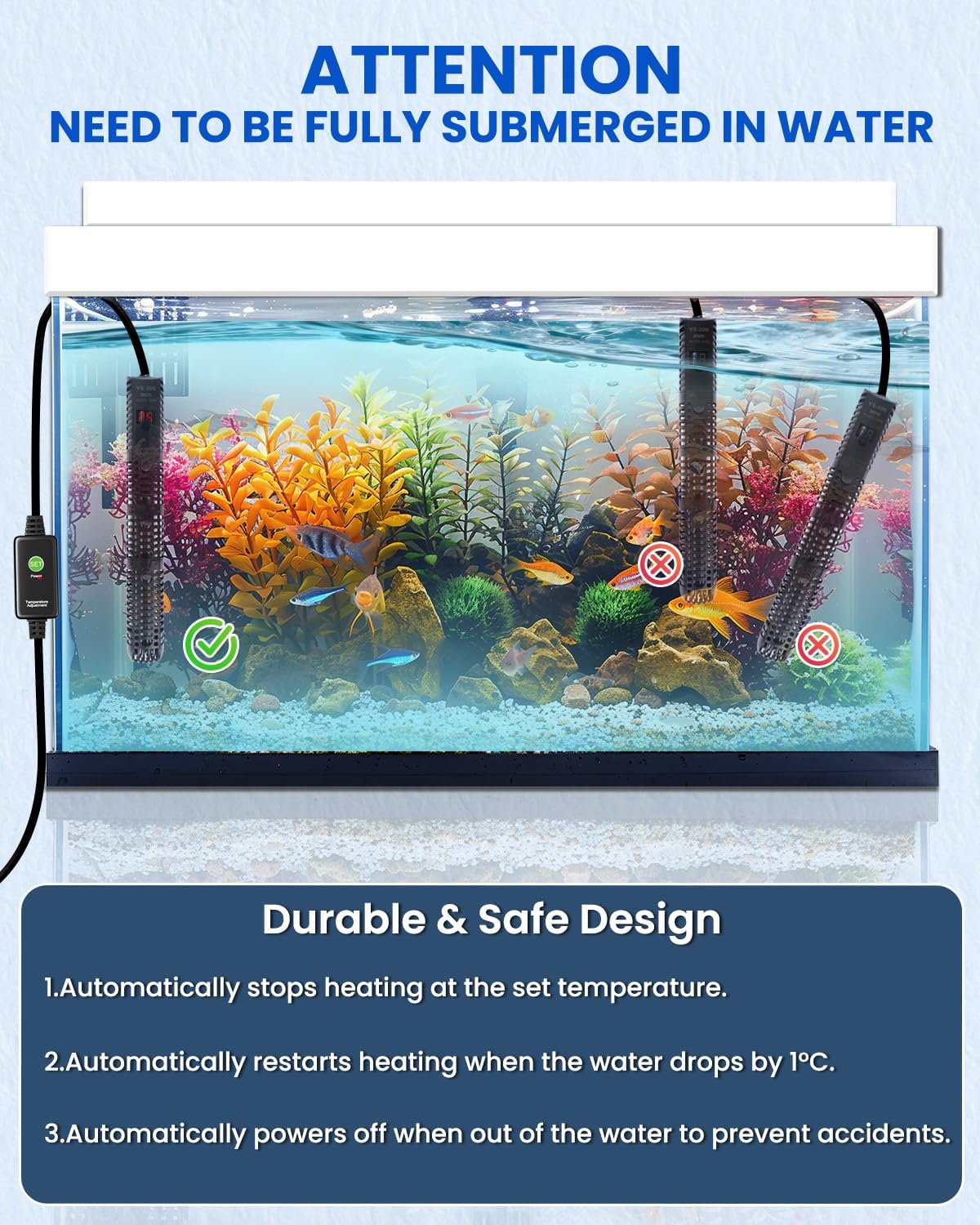 300W Aquarium Heater Digital Fish Tank Heater, Submersible Turtle Tank Heater for Tropical, LED Display of Water Temperature for 250L Tanks, Freshwater Betta Turtle
