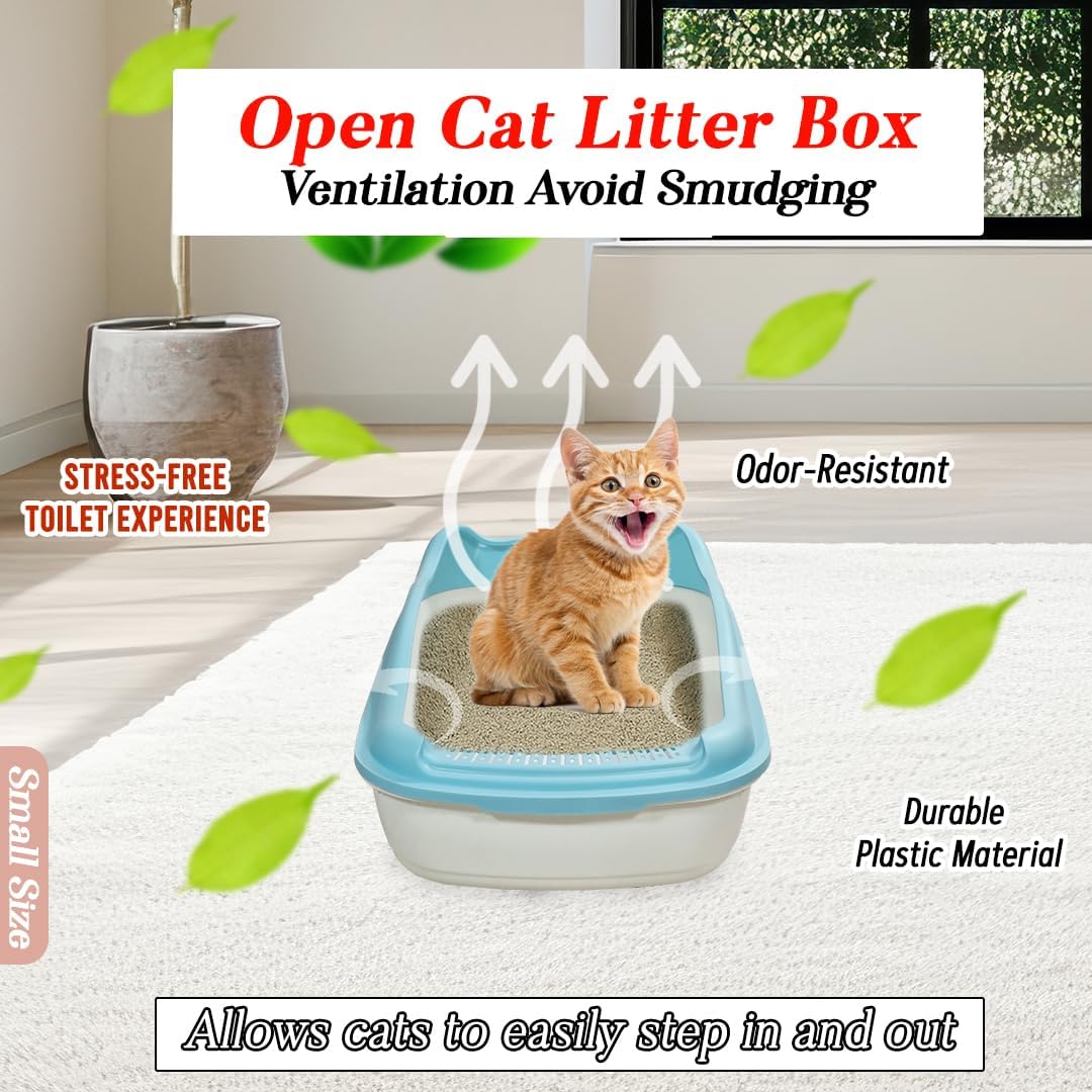 Anti-splash cat litter box with Enclosed design, Easy to clean, Durable plastic material and Removable, Cat Litter Pan with Scoop, Portable, Large size, High fence, and All size cats