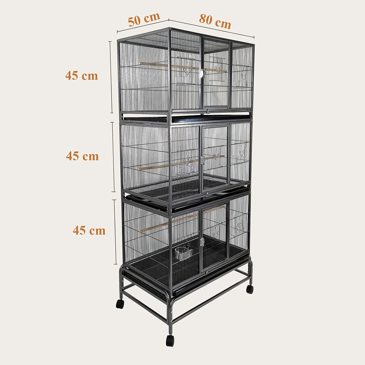 Bird Cage, Parrot cage, Metal Cage with Plastic base, Multiple compartments cage, Birds Village, Birds House, Indoor use, Easy to Assemble, Black color metal bars, 180 cm height
