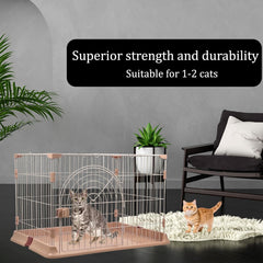 Cat Cage | Metal Wire Pet Cage for Cats & Small Dogs, Single-layer Cat Cage with Splash-proof base and Spring door lock, Ideal for Indoor/Outdoor Use, Easy to Aassemble (Pink, 84cm)