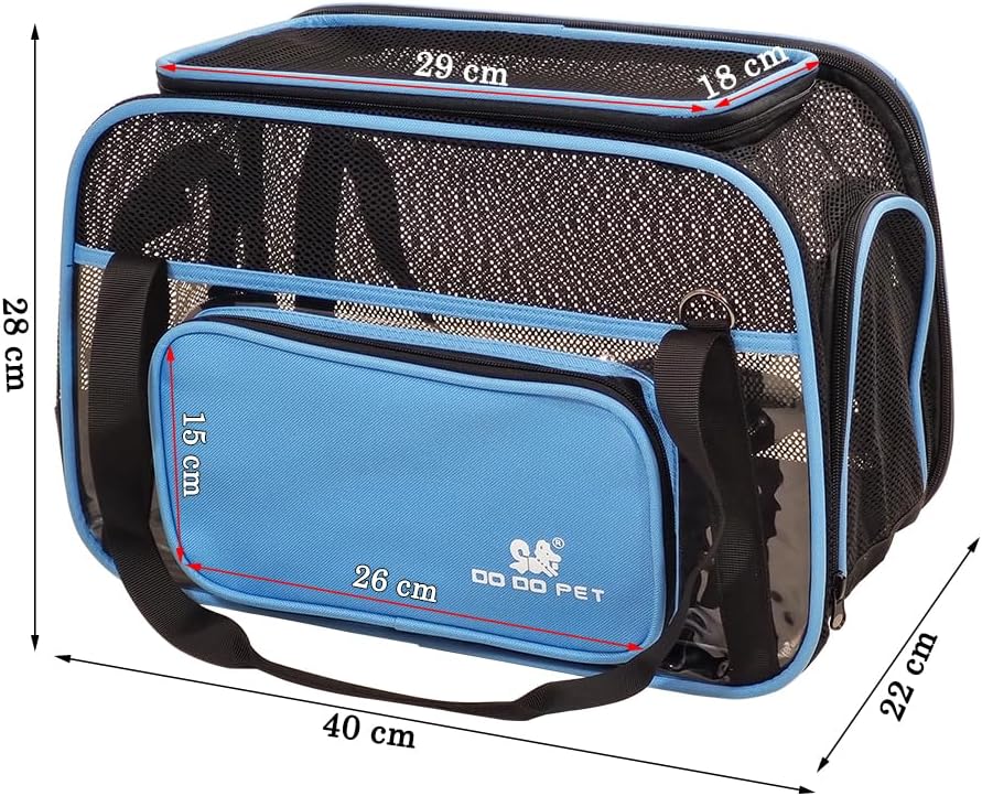 Cat Carrier Bag | Pet Travel Carrier for Dog & Cats with Top Sided Open | Handle & Breathable Mesh, Soft-Sided with Shoulder Strap | Comfortable Mat & Durable Dog Carrier (40cm)