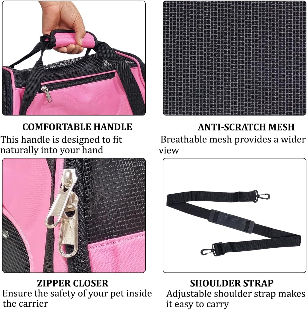 Pet carrier bag with Breathable mesh, Portable, Easy handle and Adjustable shoulder strap, Pet travel bag for cats & small dogs, Comfortable mat and Storage pocket, Ideal for Outdoor, 42 cm
