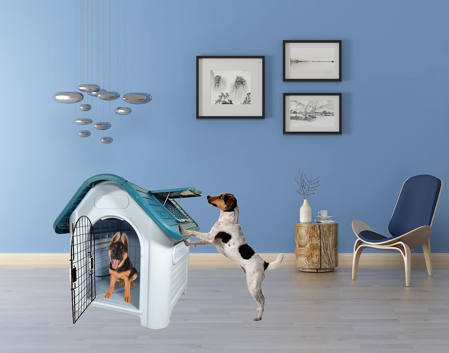 Dog House Indoor & Outdoor Use | Spacious & Durable Dog Shelter with Lockable Door | Ventilation Holes & Liftable Window, Ideal for Small to Medium-Sized Dogs | Easy to Assemble 75 cm (Green)