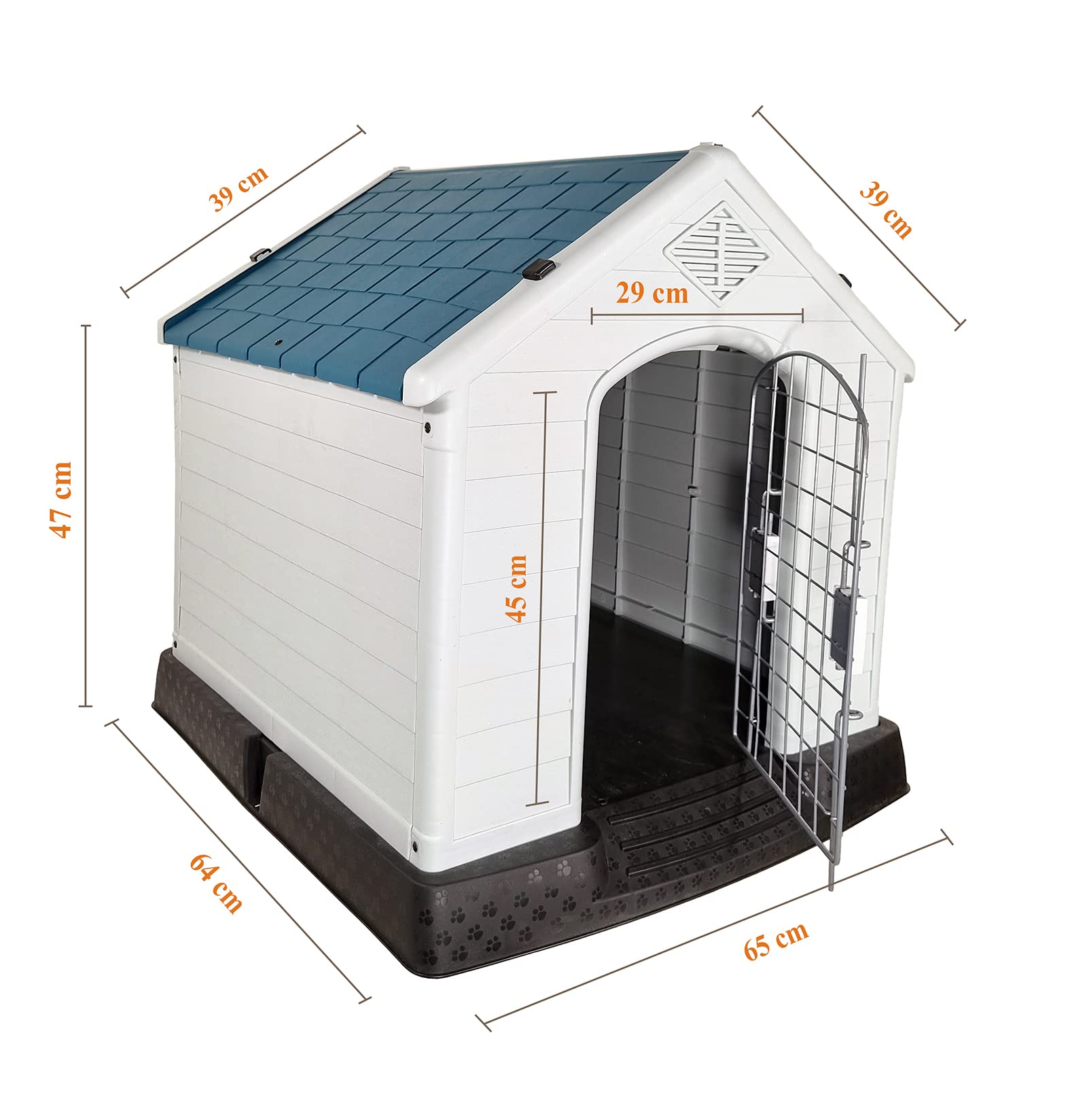 Dog House Outdoor & Indoor Use | Plastic Durable Waterproof & Weatherproof Designed Dog Home | All-Season Shelter with Air Vents, Lockable Door & Elevated Floor, Easy To Assemble (Grey, 70cm)