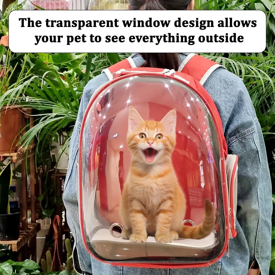 Pet backpack, Transparent breathable portable carrying bag, Airline-approved for cats and small dogs, Pet carrier designed for Travel, Hiking, and shopping outdoor